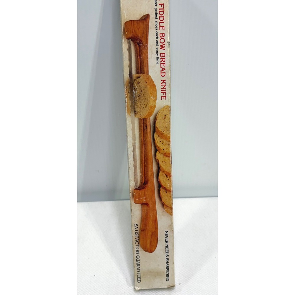 Mountain Woods Fiddle Bow Bread Knife Made in Montana Wood Serrated Slicer Box